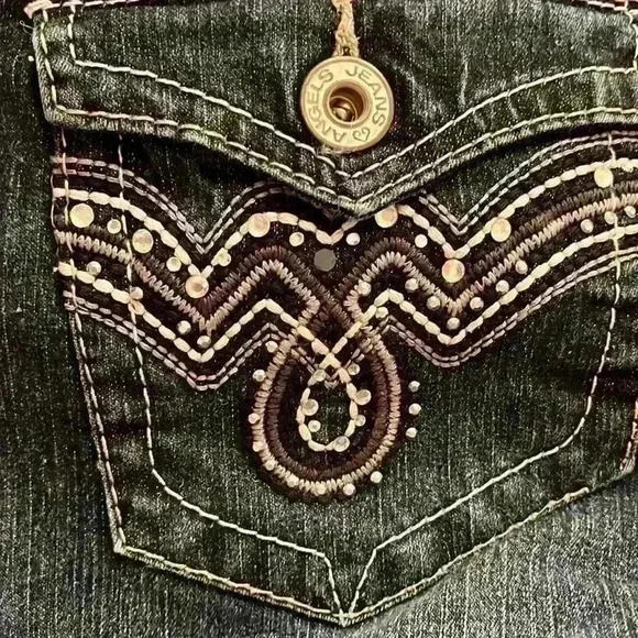 Angels 90s Low Rise Vintage Y2K Bedazzled Jeans Size 10 Dark Wash - Picture 16 of 16